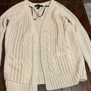 Forever 21 Cream Cable Knit Cardigan Sweater